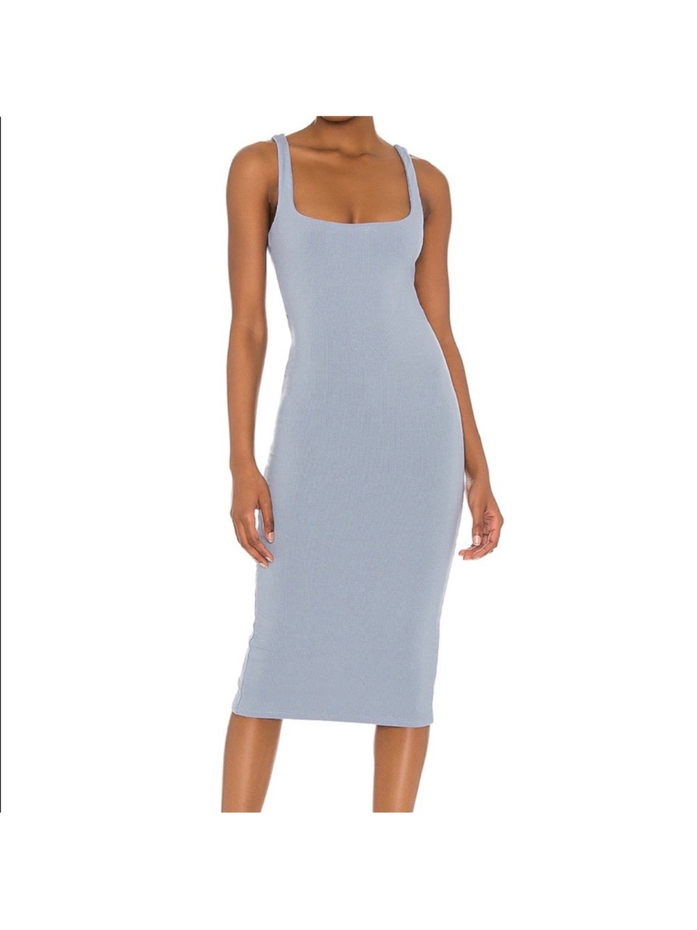 Revolve superdown Square Neck Ribbed Midi Dress in Light Blue slate small